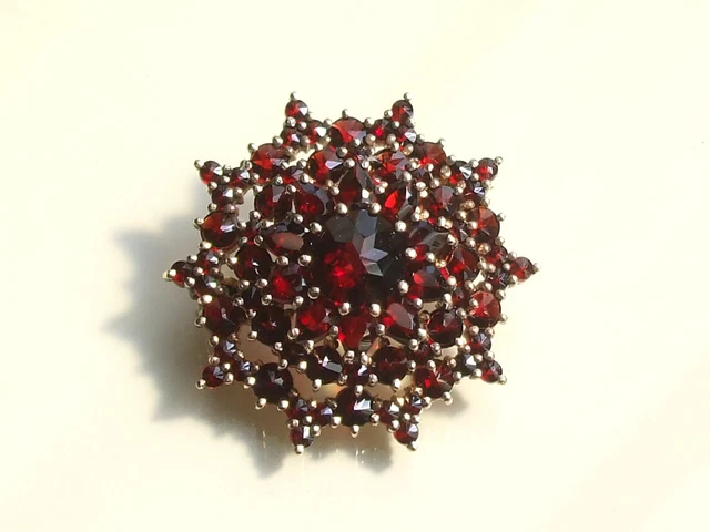 Broche Ancienne En Grenats Sur Argent Massif Vermeil 900/1000 - Style Baroque
