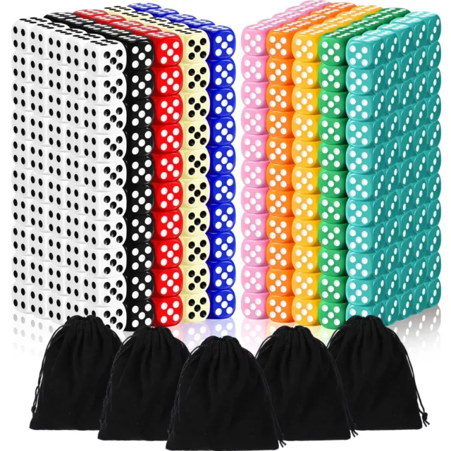 500 Pieces Colored Dice 16mm 6 Sided Dice Bulk with 5 Pieces Drawstring Pouch...