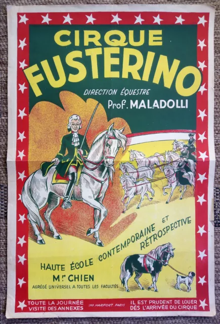 Affiche publicitaire ancienne CIRQUE FUSTERINO Old Antique vintage Circus Poster