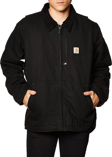 Carhartt Mens Full Swing Loose Fit Washed Duck Fleece-Lined Jacket 3XL Black