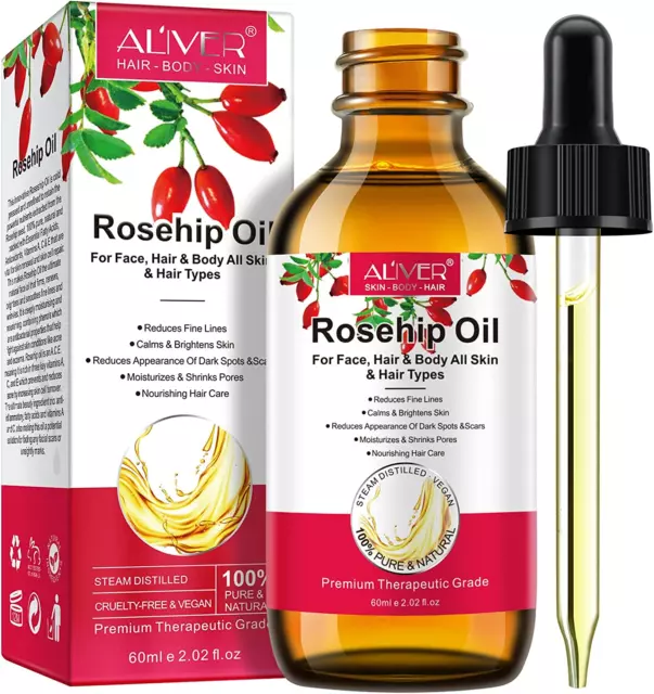 Olio Di Rosa Mosqueta Puro Al 100%,Rosehip Oil per Viso,Biologico per Rughe Anti