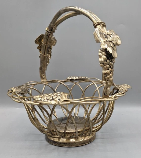 Vintage Godinger Silver-plate Art Grape Basket with Moveable Handle