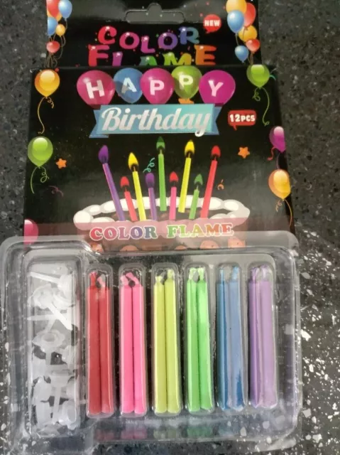 Color Flame Birthday Cake Candles 12 Piece Box -FREE SHIPPING