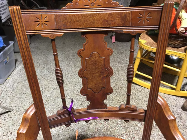 Victorina Walnut  Parlor Chair Cane Seat Carved  Accents Inlaid Burled  Panels 2