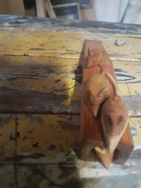 Victorian pine 150 years old -- large door stop  with 4 hand carved mice