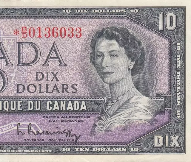 1954 Bank Of Canada Qeii $10 **Star Note** (( Ef+ ))