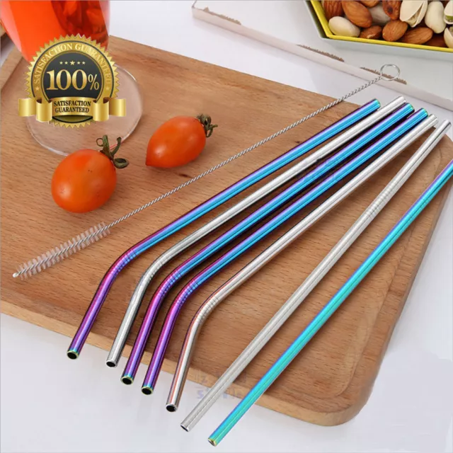 New Stainless Steel Metal Drinking Straws Straight/Bend Reusable Washable Brush 2