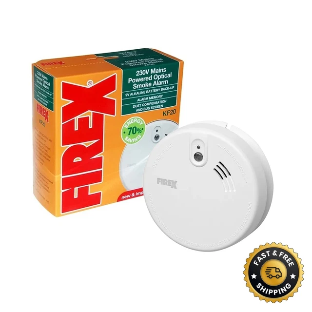 KIDDE FIREX KF20 Optical Smoke Alarm, Hard Wired Mains with 9v Back-Up ...