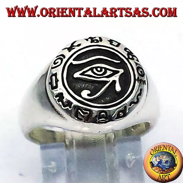 Anello occhio di Horus con geroglifici in argento 925‰