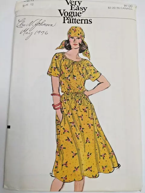 Jersey Vestido de Verano Cabeza Bufanda Pañuelo 12 Vogue 9211 Costura Patrón Vtg
