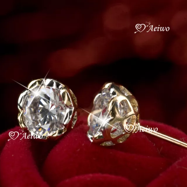 18K Yellow White Gold 2-Tone Made With Swarovski Crystal Round Stud Earrings