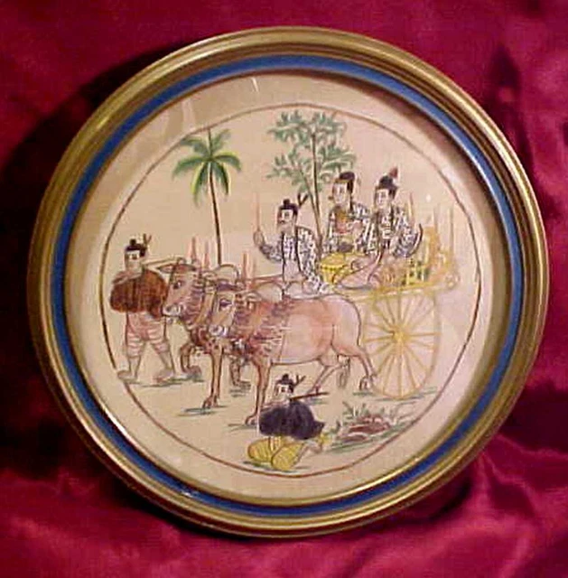 Sale! Charming Sm Antique Early 20Th Century Thailand Folk Silk Painting