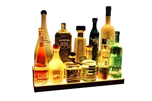 BarSquad LED Lighted Bar Shelf - 24in, 2 Step Illuminated Liquor Bottle