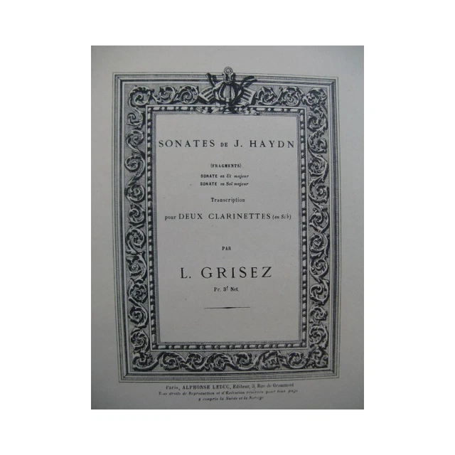 HAYDN Joseph Sonates pour 2 Clarinettes ca1901