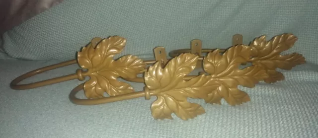 2 x Pairs of Vintage Metal Leaf Wall Mountable Curtain Tie-Backs