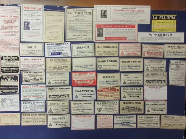 50+Old Pharmacy-Apothecary-Medicine Bottle Labels=Some Nice Large Labels Too