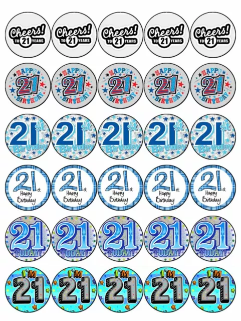 21st Birthday Boy Cupcake Toppers Edible Wafer Paper Cake Decorations 30 #01