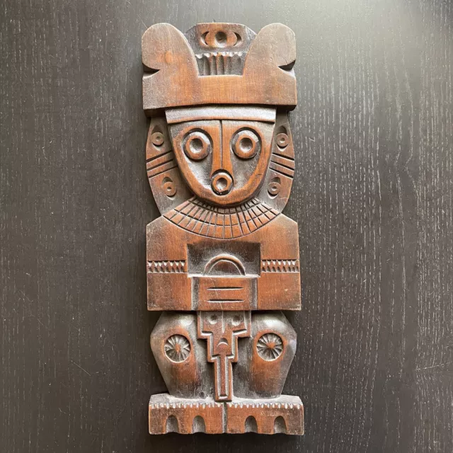 Fine Native Folk Art Figural Wood Carving Wall Plaque Primitive Tribal Art
