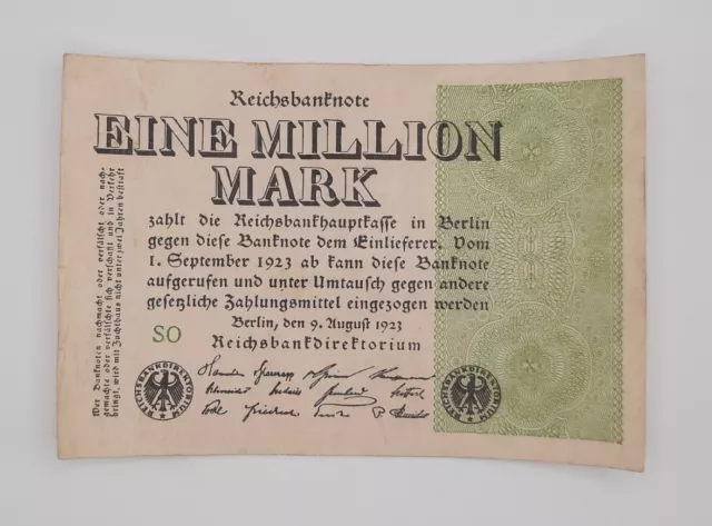 1923 - Weimarer Republic, GERMANY - 1 Million German Mark Banknote Serial No. SO