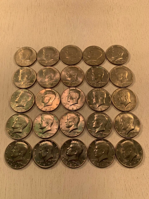 1971-1983 50C Kennedy Half Dollars, Listing is for 25 coins