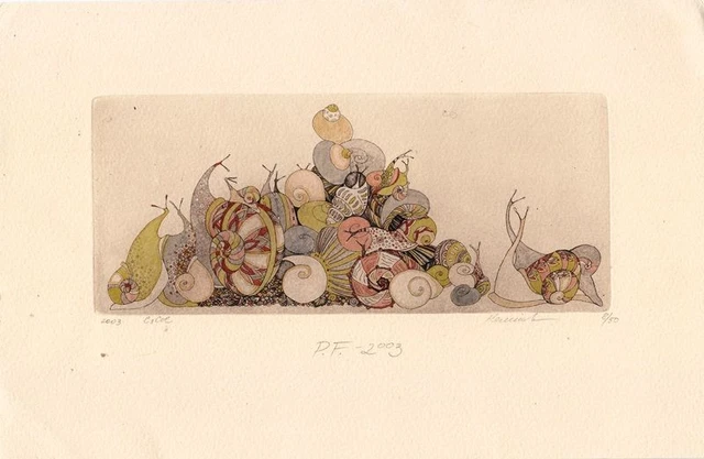 New Year's Greeting Engraving À L'Eau-forte Olga Keleinikova Snails