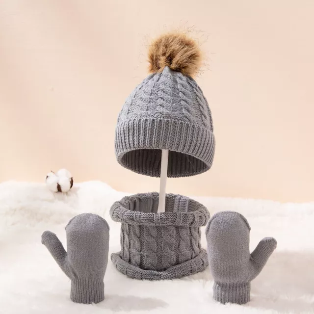 3PCS Baby Toddler Winter Hat Scarf and Gloves Set Infant Knit Beanie Cap 0-36M