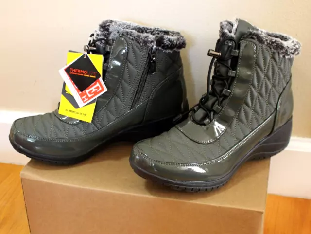 ~ NEW khombu winter ankle snow boots molly olive 8.5w  8 1/2 wide