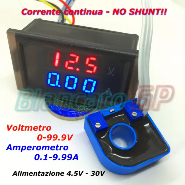 2IN1 DC AMPEROMETRO 0-10A CON SENSORE HALL VOLTMETRO 0-100V da pannello ammeter