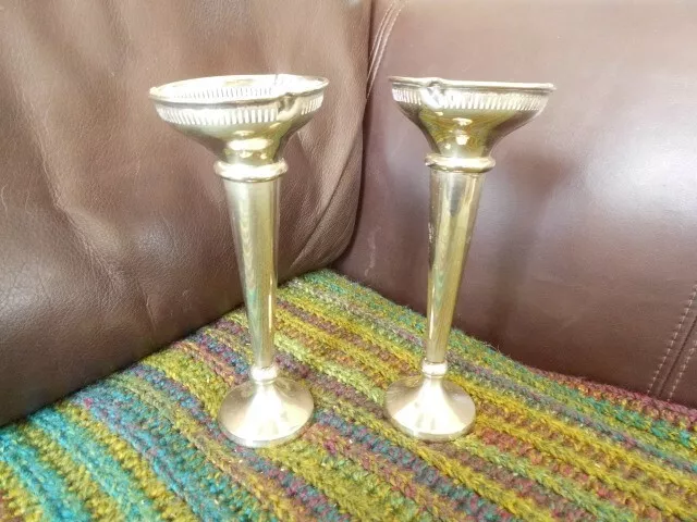 Pair Vintage Silver Plate Bud Posy Vases Art Deco 8" tall Trumpet shape by HAMO