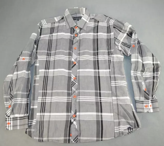 Jared Lang Button Up Shirt Mens Large L Long Sleeve Gray Plaid