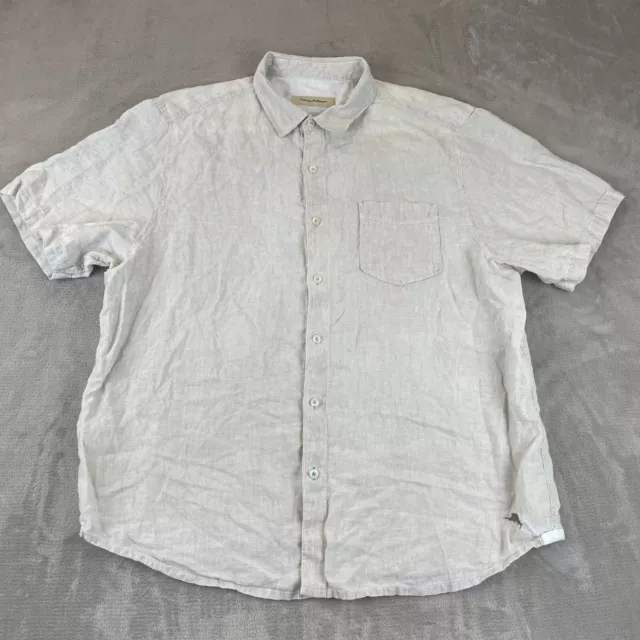 Tommy Bahama Shirt Men XL Beige 100% Linen Party Breezer Short Sleeve Vacation