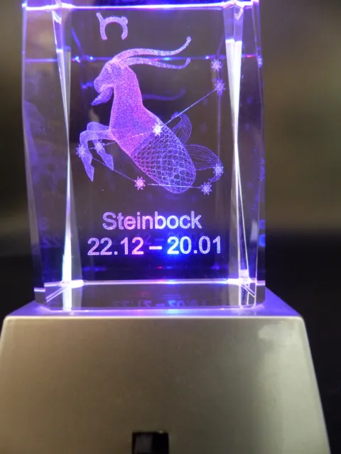 3D Sternzeichen Steinbock  Stimmungslicht aus Kristall Glas mit LED farbwechsel