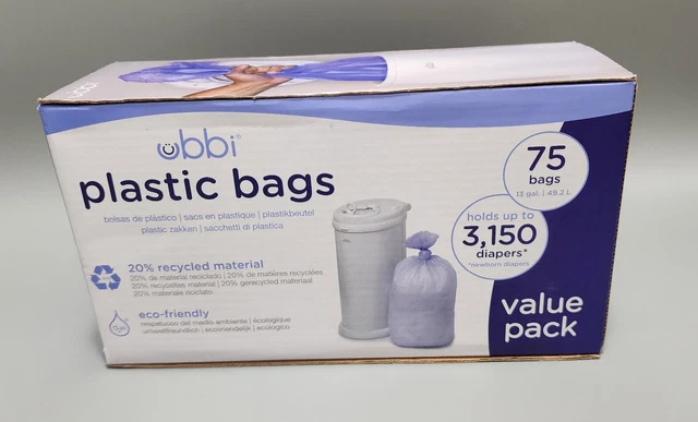 Ubbi Disposable Diaper Pail Plastic Bags, Made with Recyclable Material 75 bags