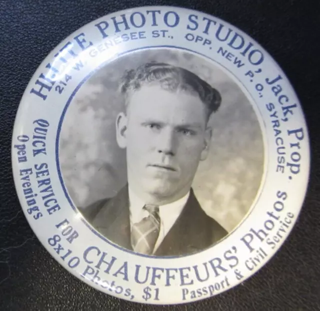 RARE 1920's CHAUFFEURS CELLULOID ADVERTISING POCKET MIRROR - TAXI