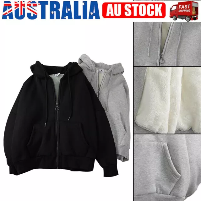 Men's Thick Zip Up Hooded Hoodie Winter Thickened Plush Hoodie Coat Jacket Sweat