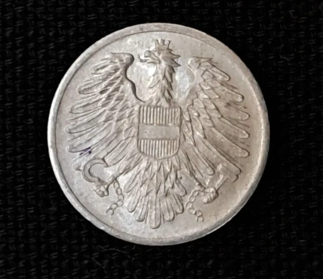 1965 Austria 2 Groschen Coin Crowned Eagle Coat Arms Shield 18mm KM2876 Aluminum