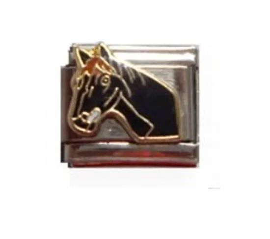 9mm Italian Charm E48 Equine Black Horse Head Fits Classic Size Bracelet