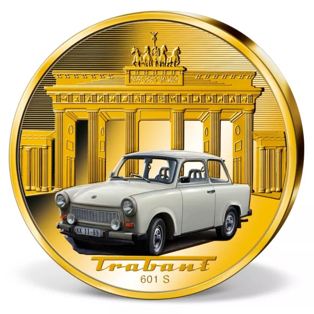 50 Jahre Auto Trabant 601 - 70 Mm Gigant Medaille - Vergoldet - Selten