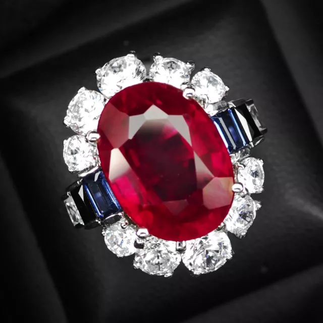 Charming Blood Red Ruby Oval 14.70Ct 925 Sterling Silver Handmade Rings Size 5.5