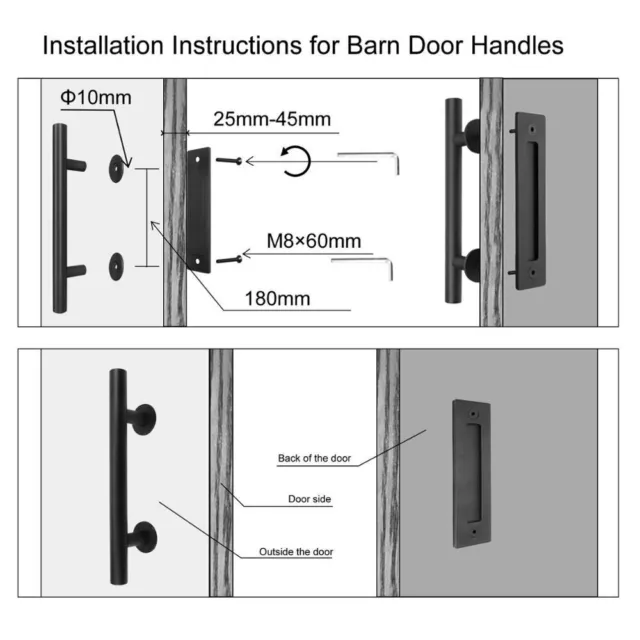 12" Matte Black Sliding Barn Door Pull Flush Handle Gate Hardware Set Heavy Duty 2