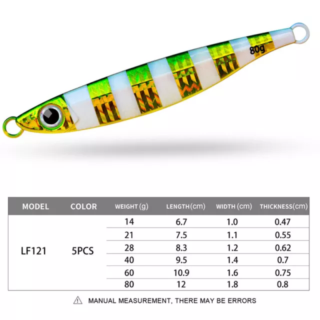 Metal Jig Spoon Lure Luminous 14G 21G 28G 40G 60G 80G Artificial Bait Shore  SN❤