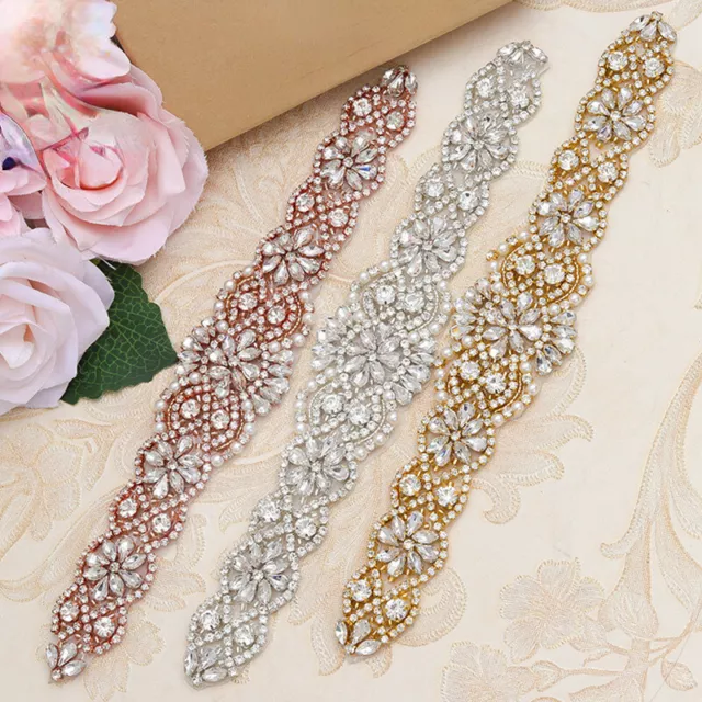 Wedding Motif Rhinestone Faux Pearl Crystal Trimming for Bridal Belt Sash Decor