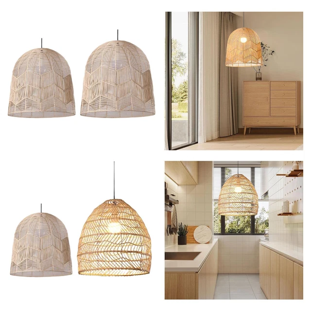 2 Abat-Jour En Rotin - 19.5x19.5cm - Style Vintage Pour Lustre Suspension - Décoration Naturelle