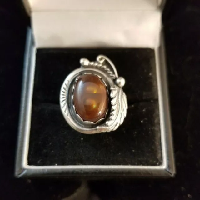 Solid Sterling Silver Southeast Agate w/ Anomaly  Circa 1950"s Ring Scarce  Rare