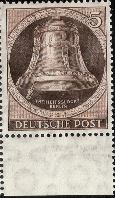 BERLIN MiNr. 75 UR **  1951 Freiheitsglocke mit Klöppel links vom Bogenunterrand