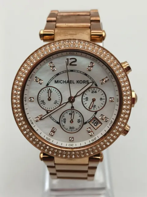 Michael Kors Used Rose Gold Ladies Parker  Watch Chronograph Refurbished MK5491