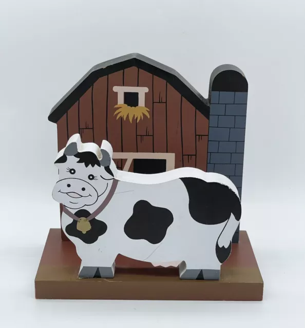 Vintage Impulse Giftware ~ Wooden Cow & Barn  Napkin Holder Figurine Farmhouse