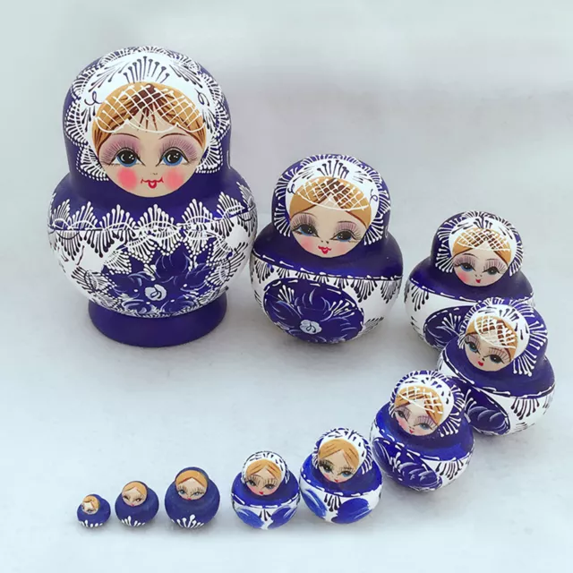 10Pcs/Set Babushka Russian Nesting Dolls Matryoshka Stacking Satinwood Toy Gift