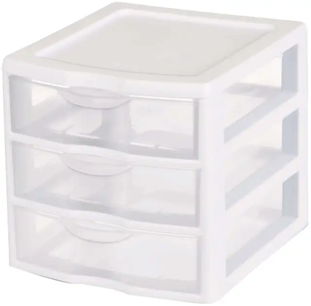 SHIP USA Storage Drawer Small 3 Drawer Desktop Unit Plastic White Home Organizer