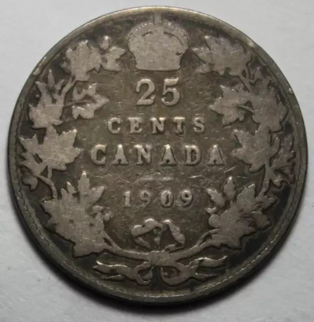 Canada 1909 Silver 25 Cents, Old Date King Edward VII (81g)